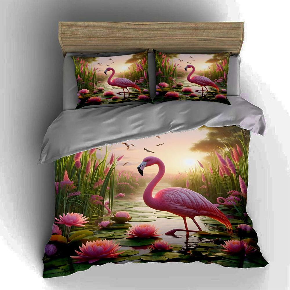 Flamingo Water Scenery. Bedding Duvet Cover Sets Duvet Covers Pillowcases Gifts (1 * Duvet Cover 2 * Pillowcases, Without Duvet Insert)