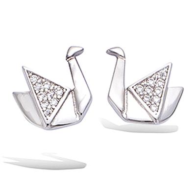 [P6899] - Rhodium-plated Silver 'Origami' Earrings (swan) - 10x10 Mm