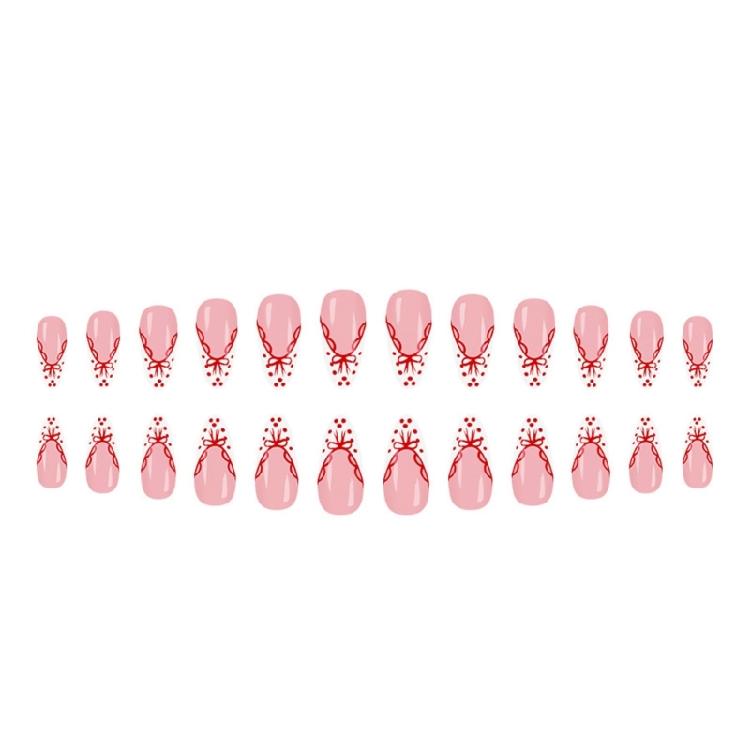 24pcs French Manicure Fake Nail White Base Red Dots Bows Accents Easy Application Artificial Nail For Elegant Look