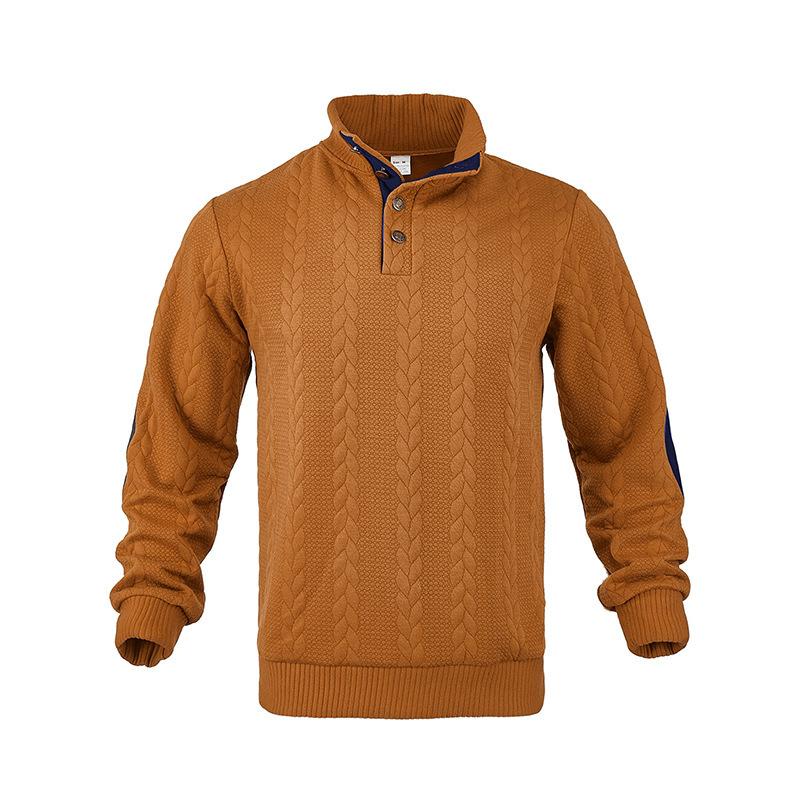 New Heavy Jacquard Tie Button Henry Autumn and Winter Long-sleeved Patch Embroidery Casual Sweater Men