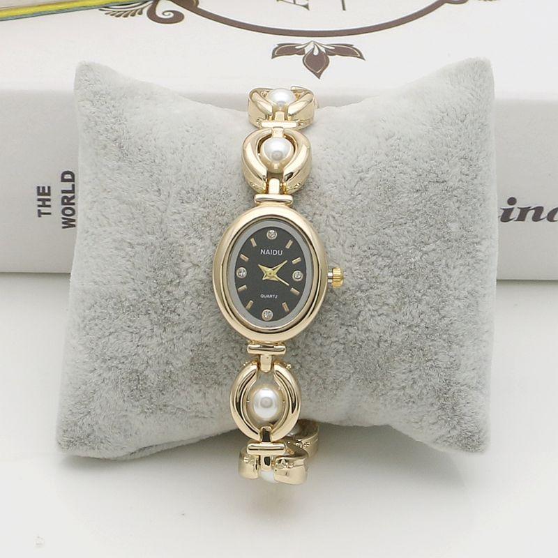 Ceas Elegant de Modă pentru Femei Brățară cu Curea Incrustată cu Perle Vintage Ceas Cadou de Lux Ceasuri cu Cuarț pentru Doamne Ceasuri de Mână cu Cadran Oval