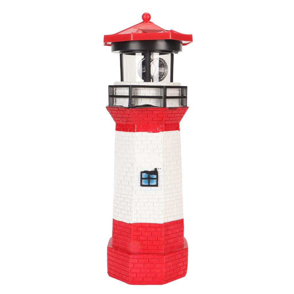 Solar Lighthouse 360 Degree Rotating Lighthouse Decoration Fadeless Resin LED Garden Lighthouse for Balcony Lawn BS38062