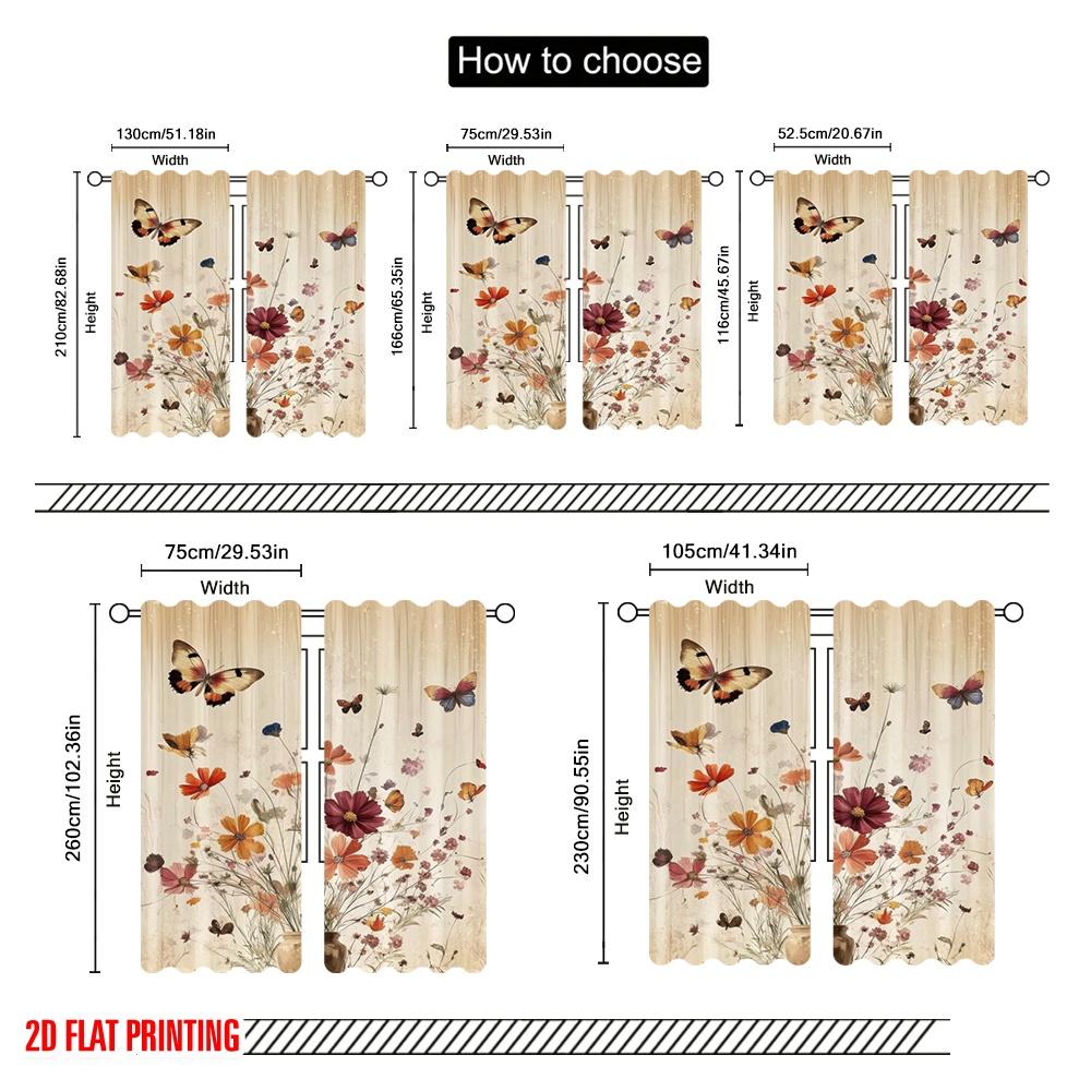 2pcs,2D Plane Printing Curtains Roller Blinds Fluttering Blooms(1) Versatile Polyester (without Rod) Festive Use for Bedroom,