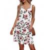 Women's Summer V-neck Casual Beach Vacation Style Retro Floral Print Sleeveless Patchwork Dress