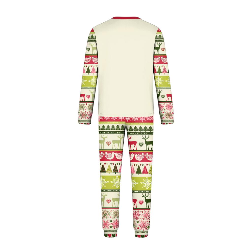 Christmas Print Matching Family Loungewear Set with Long Sleeve Neck Top and Pants for Parents and Kids