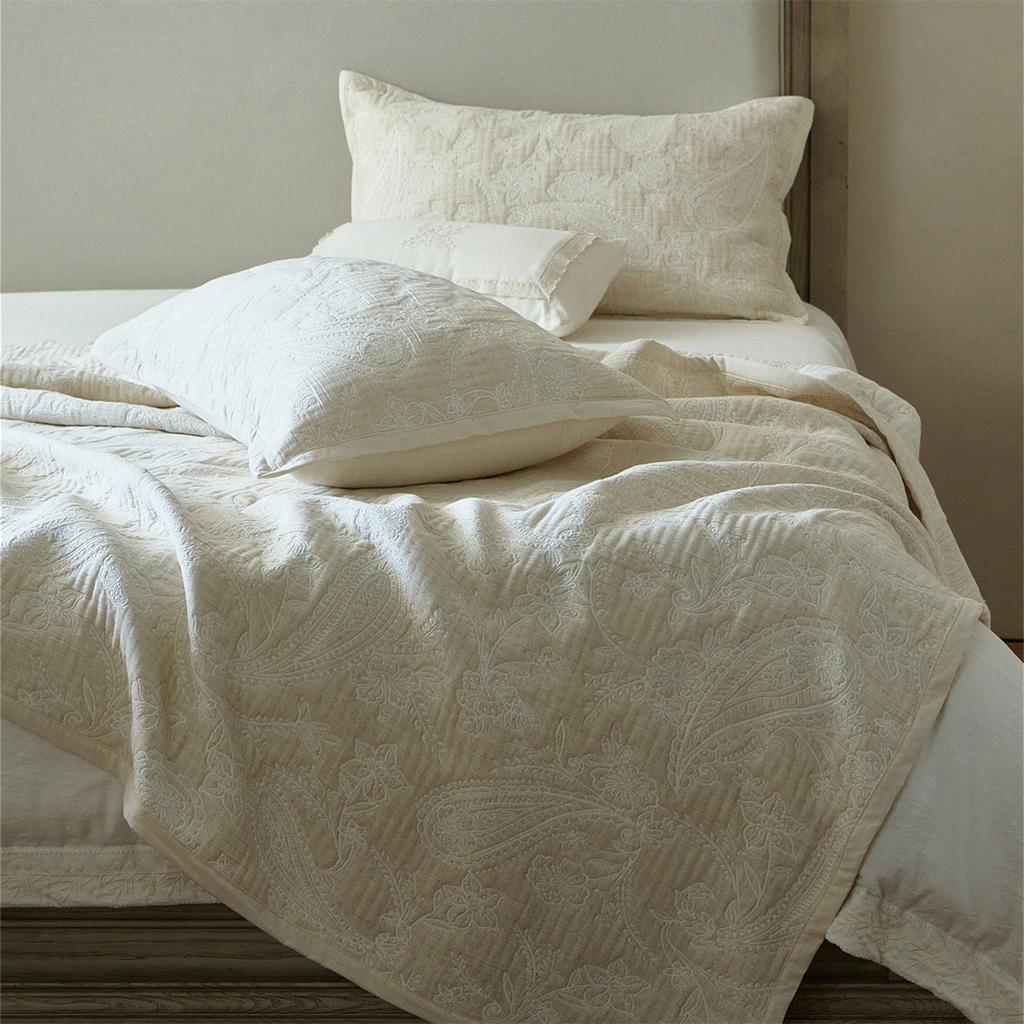 Japanese Style 3-Piece Quilt Set, Lightweight Breathable Cotton Linen Bedding, Vintage Solid Color Boho Bedspread, Home Decor
