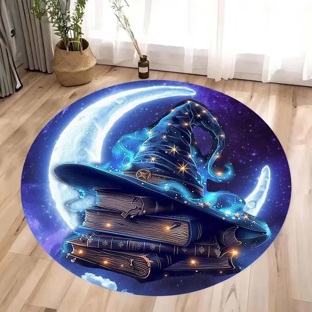 Zauberhut und Altes Antikes Buch Runder Teppich Schlafzimmer Wohnzimmer Rutschfeste Bodenmatte Heimdekoration Yoga-Studio