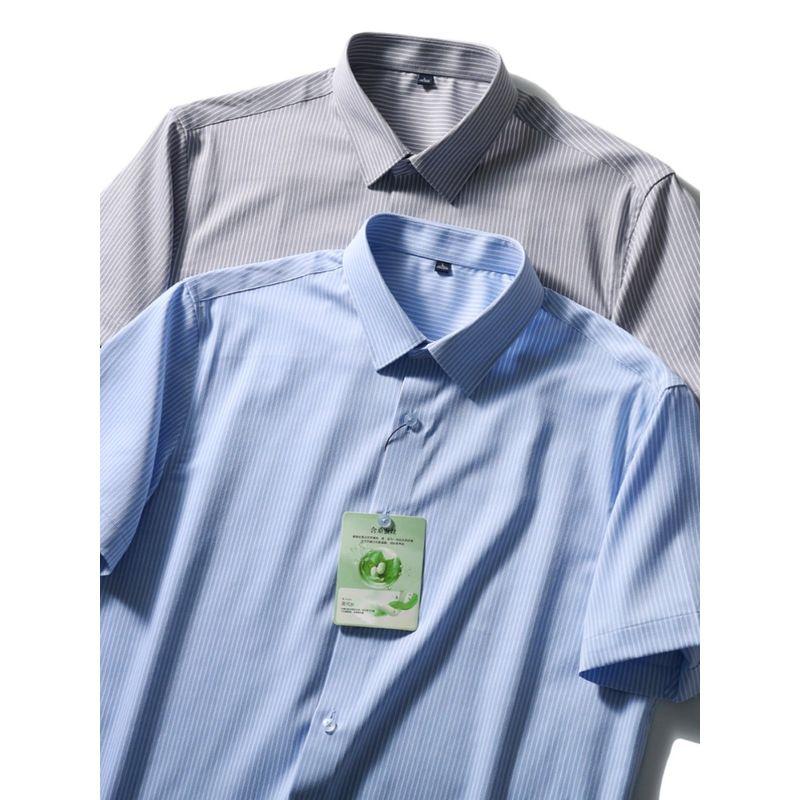 Mulberry Silk Stripes Short-Sleeved Shirt Men's Summer 2024 New Coat Export Export Men's Clothing Business Casual Shirt
