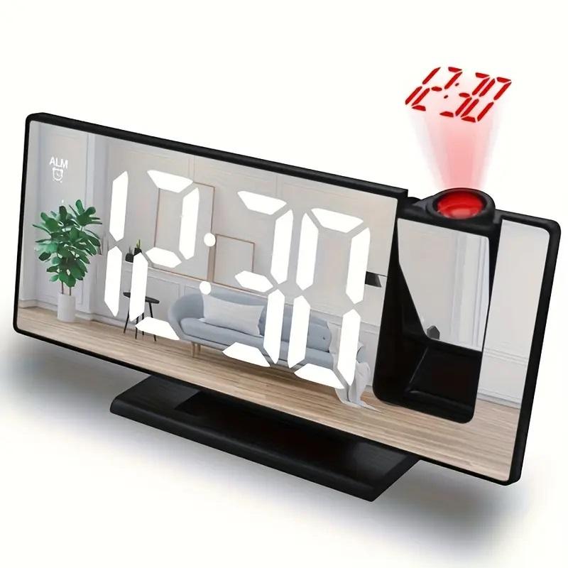Projection Alarm Clock Multifunction Intelligent Luminous Clock Bedroom Large Screen Digital Clock 180℃ Back and Celling Projec