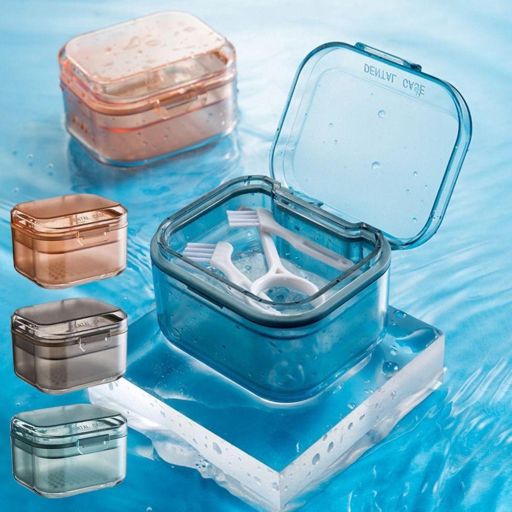 Transparent Denture Storage Case Draining Dental Braces Container  Orthodontic Retainer