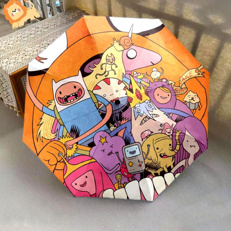 Adventure Time Pattern, Automatic Folding Umbrella, Portable and Foldable Design, 8 Ribs, a Christmas or Birthday Gift.