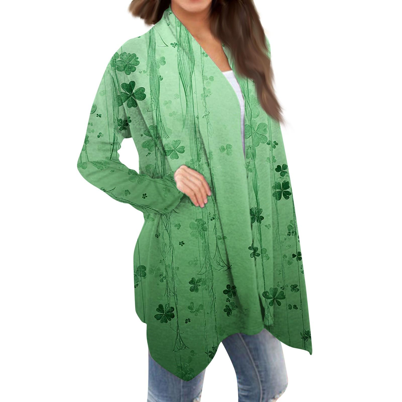 

Женская мода, повседневный рождественский принт, кардиган средней длины, куртка, пальто L армия зеленый