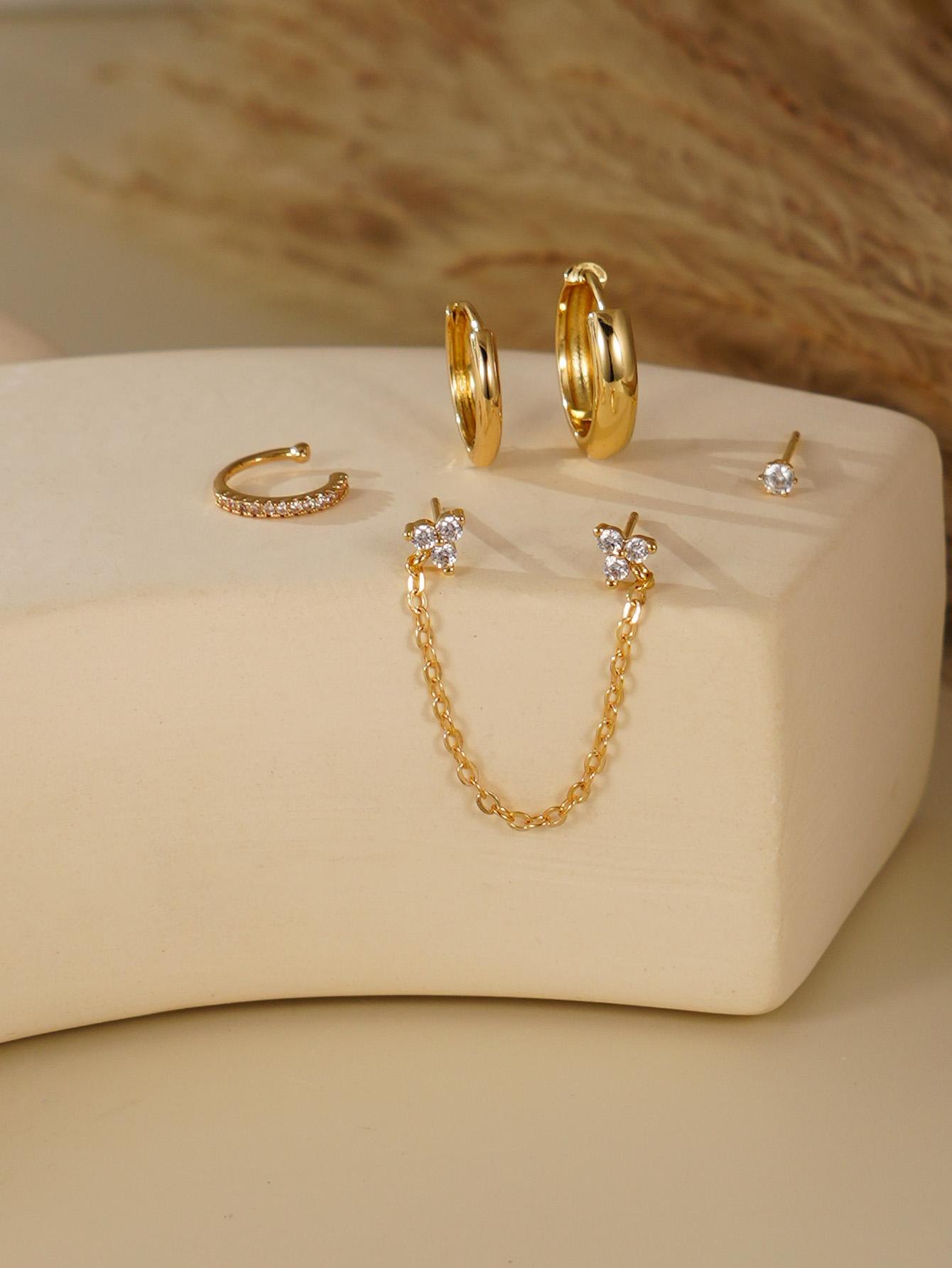 5PCS Women s Sparkling Cubic Zirconia Three Star Earring Set for Party Date Wedding Jewelry Accessory