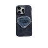 Denim Embroidery Heart Cartoon Phone Case for iPhone 13/12/14/15/16/17 PRO