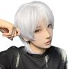 PEACOCO Men's Short Wig, Blonde, Wolf, Black Hair, Cosplay, Fake White Hair, Yuki White