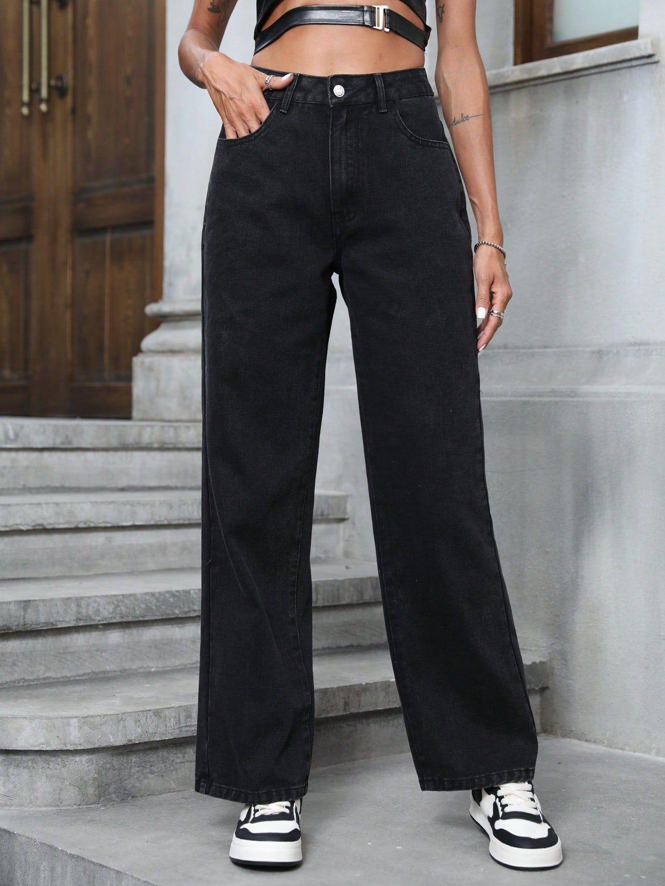 

Женские европейские и американские ретро джинсы слим M чёрный