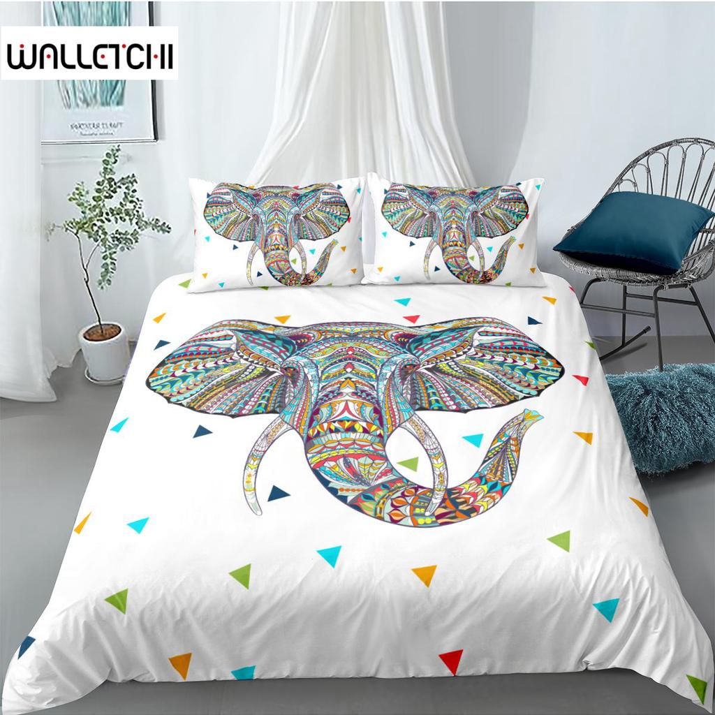 Elephant Duvet Cover Set Bohemian Style Decorative Quilt Cover Set Soft Microfiber Double Queen King Size Polyester Bedding Set