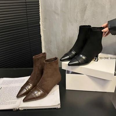 Pointed Toe Suede Women Snkle Boots Designer Sexy Dress Mid Heels Shoes Woman 2025 Trend Winter Pumps Fashion Goth Botas Mujer