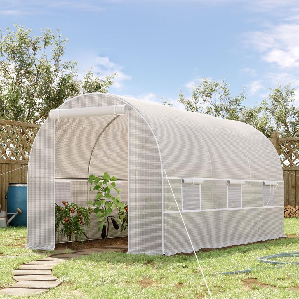 Garden Tunnel Greenhouse 8m², Tunnel Garden Greenhouse with Door and 6 Windows, PE Cover 140 G/m² 400 X 200 X 200 Cm White