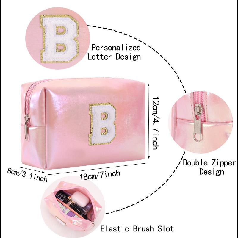 Octagon Bag Embroidery Alphabet Makeup Bag Large Capacity Toiletry Bag Travel Storage Bag Clutch Bag