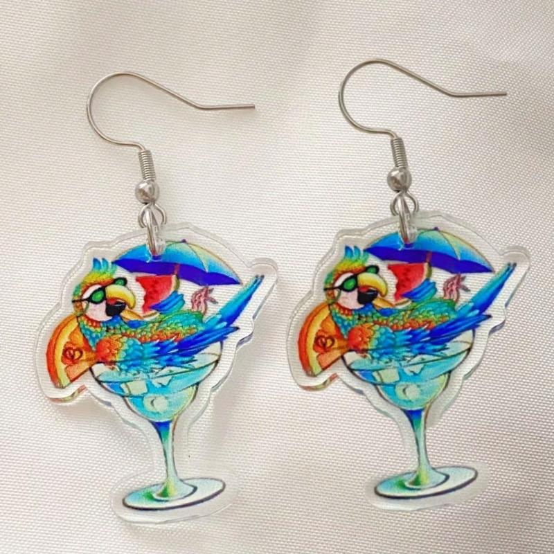 Double-Sided Flamingo Pendant Earrings, Summer Bird Print, Ideal for Vacation, Beach Party, Perfect Gift