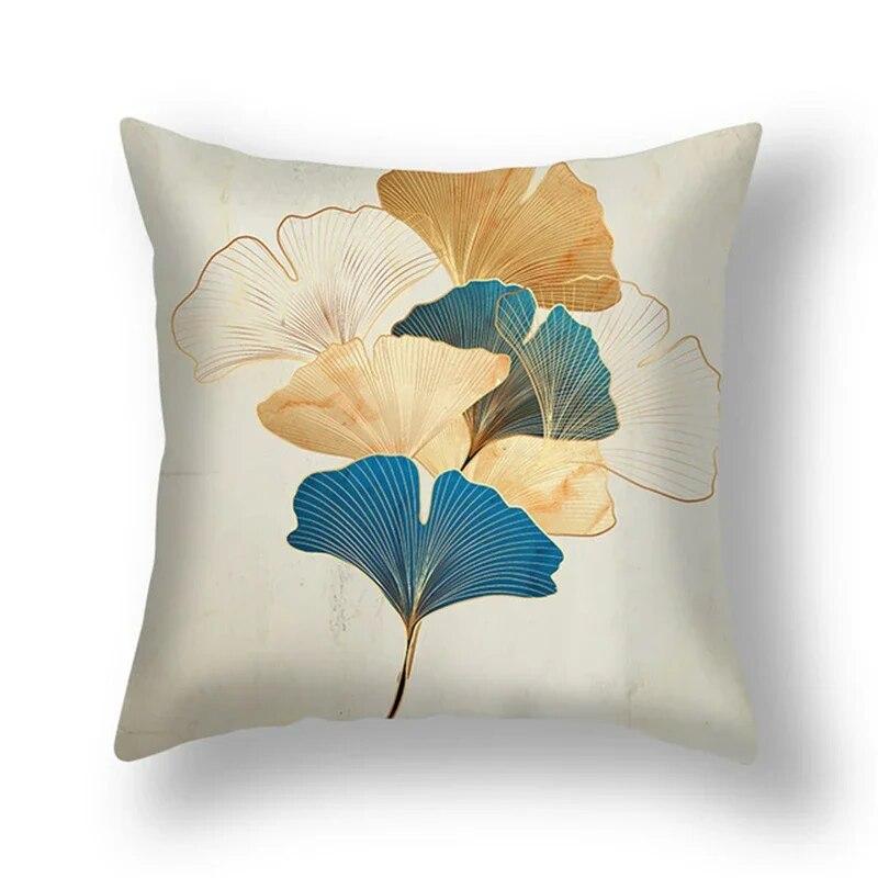 45x45cm Ginkgo Leaf Polyester Cushion Cover Black Gold  Lumbar Pillow  Living Room Chair Sofa Home Decor Gift