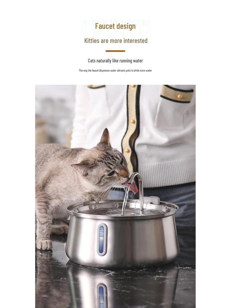 4L Stainless Steel Cat Water Fountain with Window, Automatic Filtration & Purification