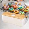 Rectangular Bread Box with Wooden Lid Multipurpose Storage Container Organizer for Kitchen Countertop Fresh Baked Goods