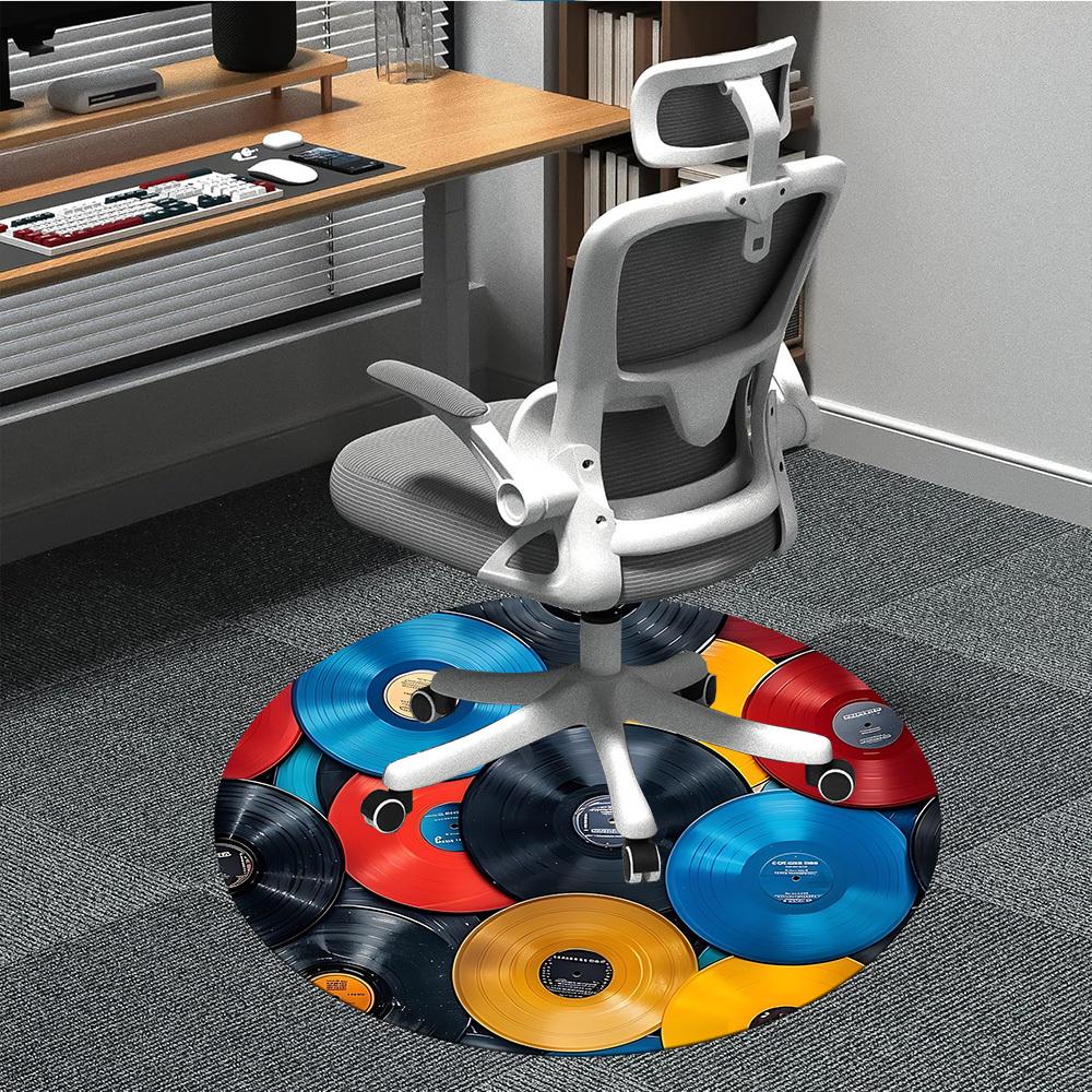 1 Stück Musiksammlung Vinyl Büro Runder Teppich, Matte Geeignet für Büro, Unter Bürostühlen Schlafzimmer Wohnzimmer Heimdekoration, Raumdeko