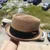 Porkpie British Style Round Top Straw Hat Women Summer Men'S Formal Beach Cap Vintage Fedora Jazz Sunhats Lightweight Breathable