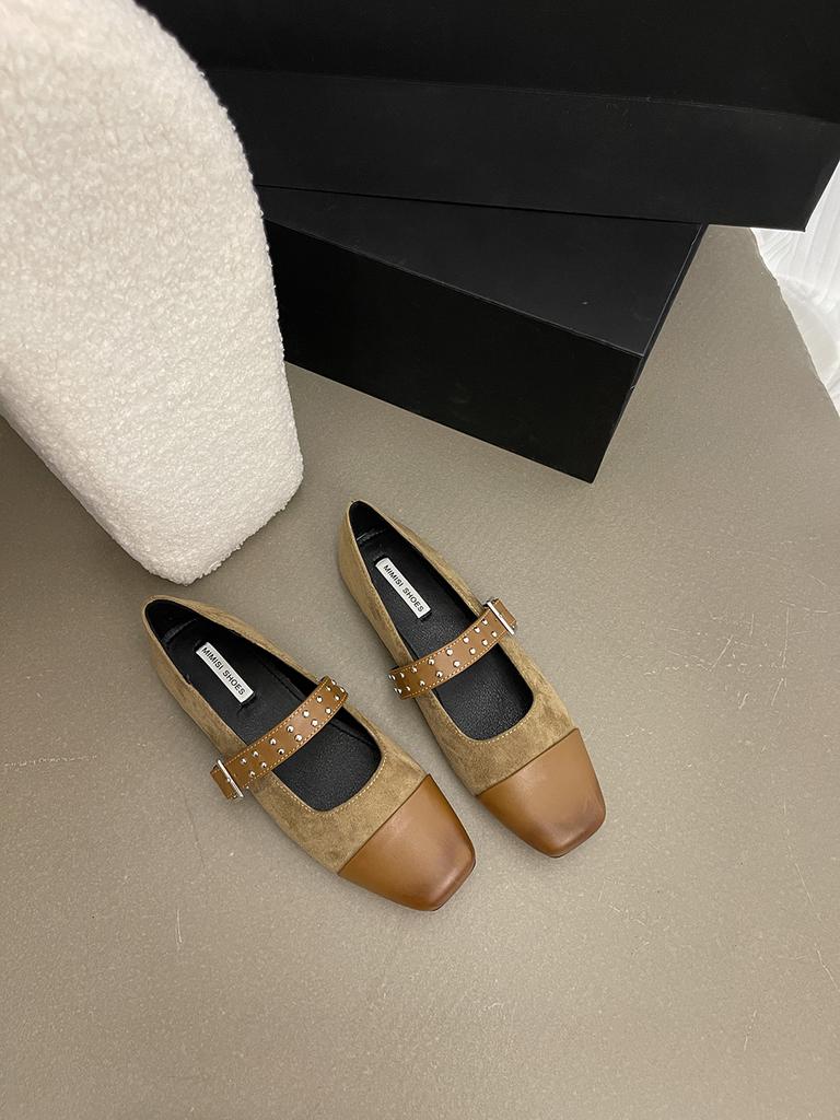 fashion Round Toe Women Loafers Mary Janes 2024 New Arrivals Fashion Flats Black Brown Beige Rivet Design Casual Daily Shoes Woman 35-39