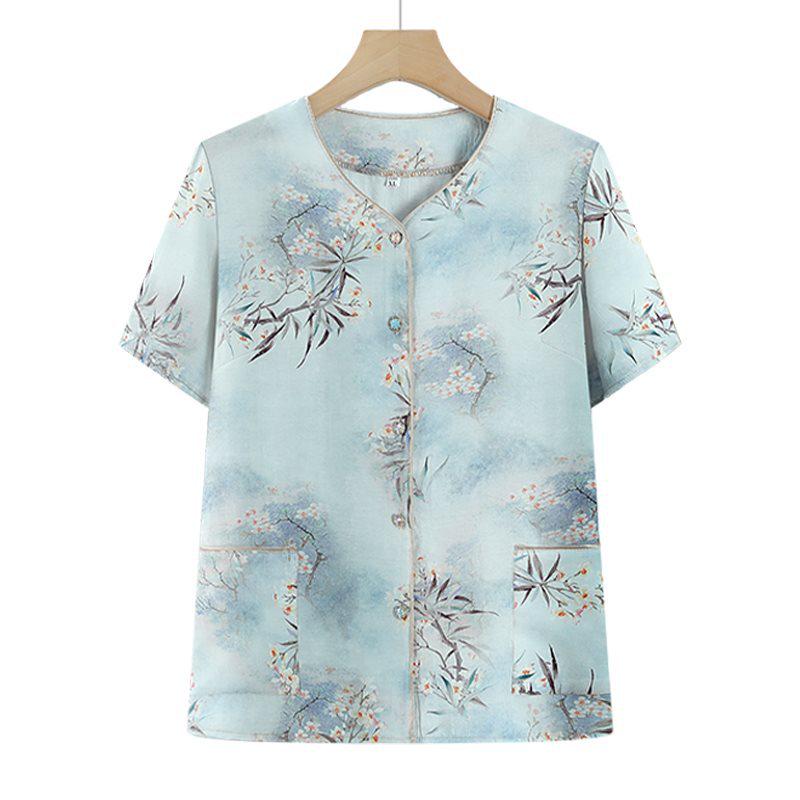 Stylish Two-Piece Summer Top for Middle-aged & Elderly Women - Short-Sleeve Shirt Set for Moms & Grandmas