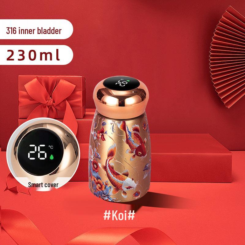 Compact Ceramic Thermos Cup with Smart Temperature Display - Chinese Style