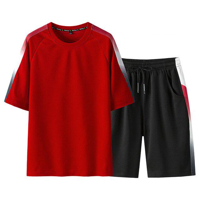 

Мужские комплекты летний спортивный костюм из двух частей футболка + шорты мужской модный спортивный костюм повседневная одежда XXXXL красный