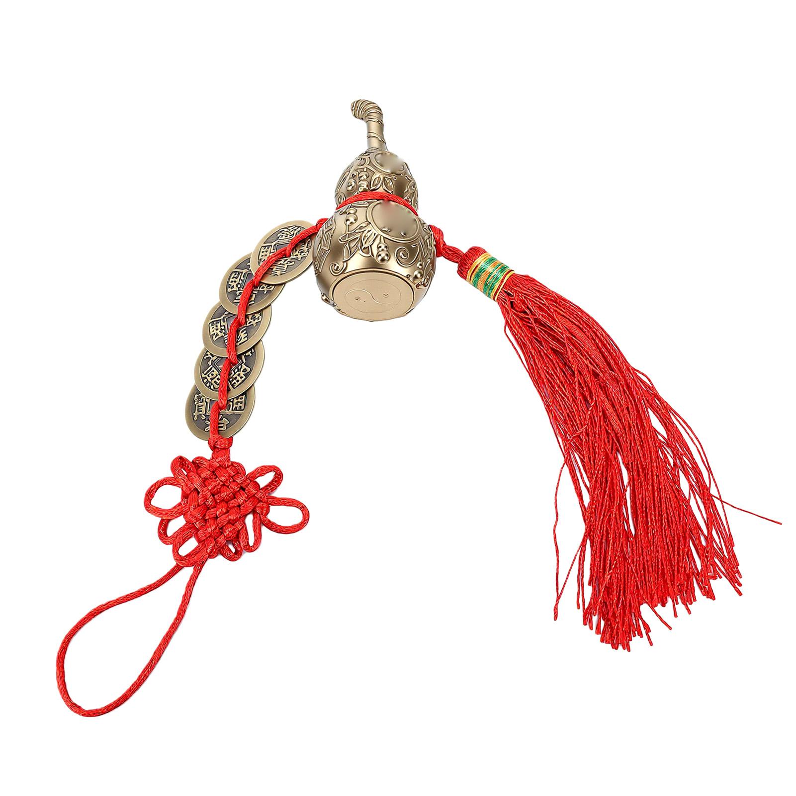 5 Coins Gourd Pendant Brass Gourd Decoration Feng Shui Good Luck Charm Health and Success Amulet