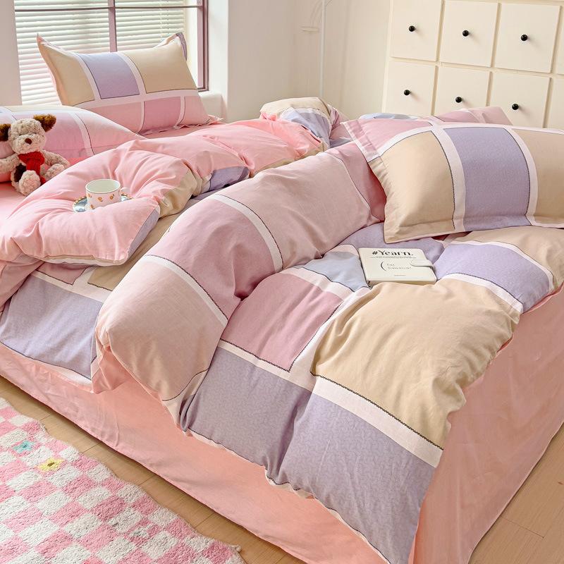 Vierteiliges Set aus Bettwäsche aus reiner Baumwolle, Bettbezug, Bettwäsche, dreiteiliges Bettlaken-Set für den Schlafsaal