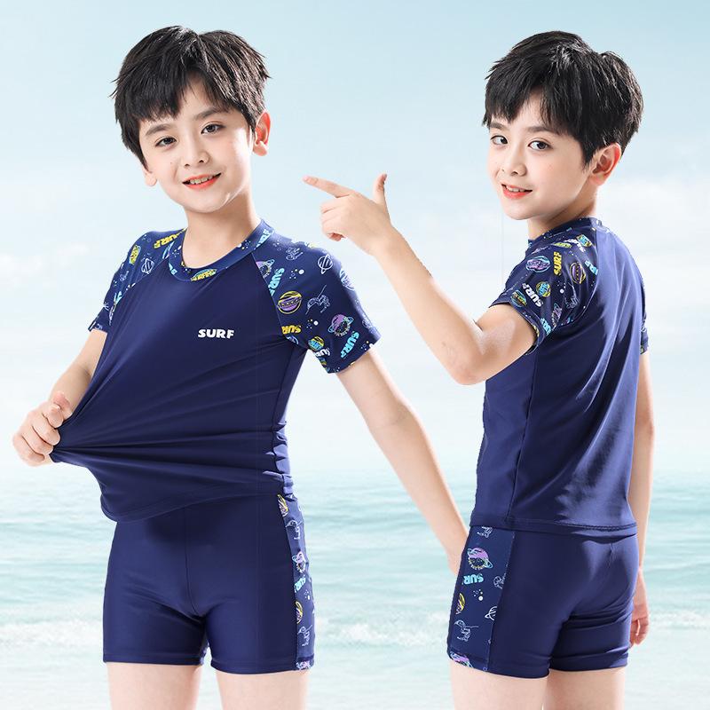 Boys' Sun Protection Split Swimsuit Set 2025 - Swim Trunks for Kids In S, M, L; Hot Spring Style.