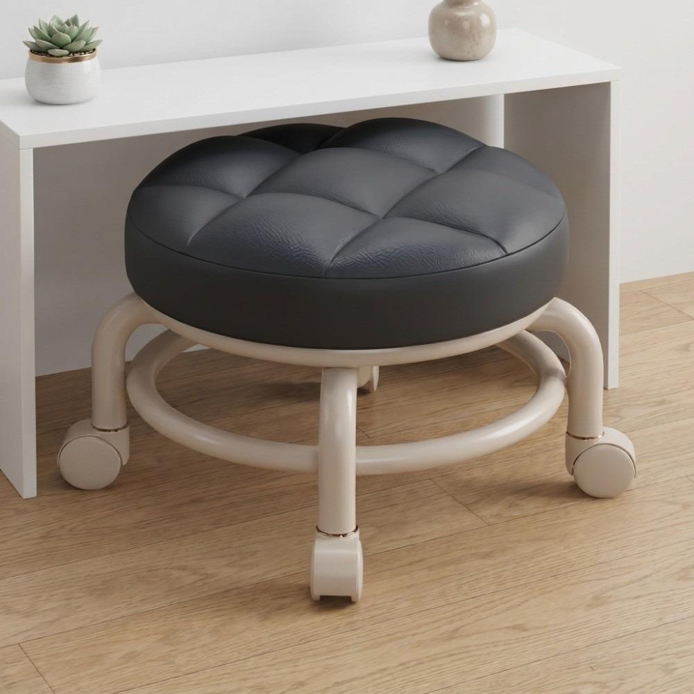 Leather surface Rolling Stool 360° rotatable Low Stool Home furniture Swivel Stool  Household use