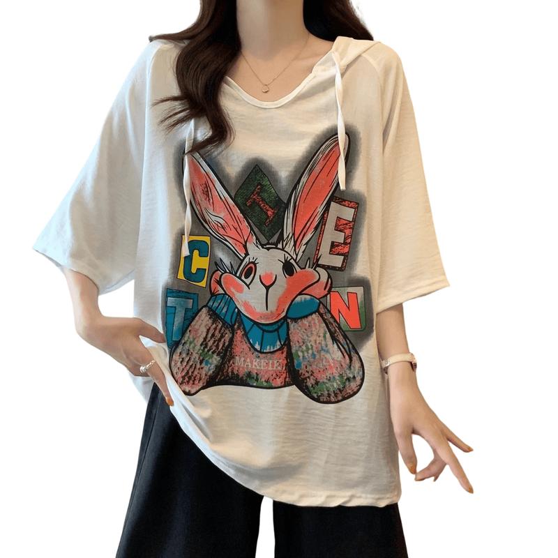 La Chapelle Women s 2026 Summer Cartoon Print Hooded T-Shirt 2XL