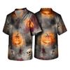 Men's Halloween Print V-Neck Scrub Top with Pockets Short Sleeve