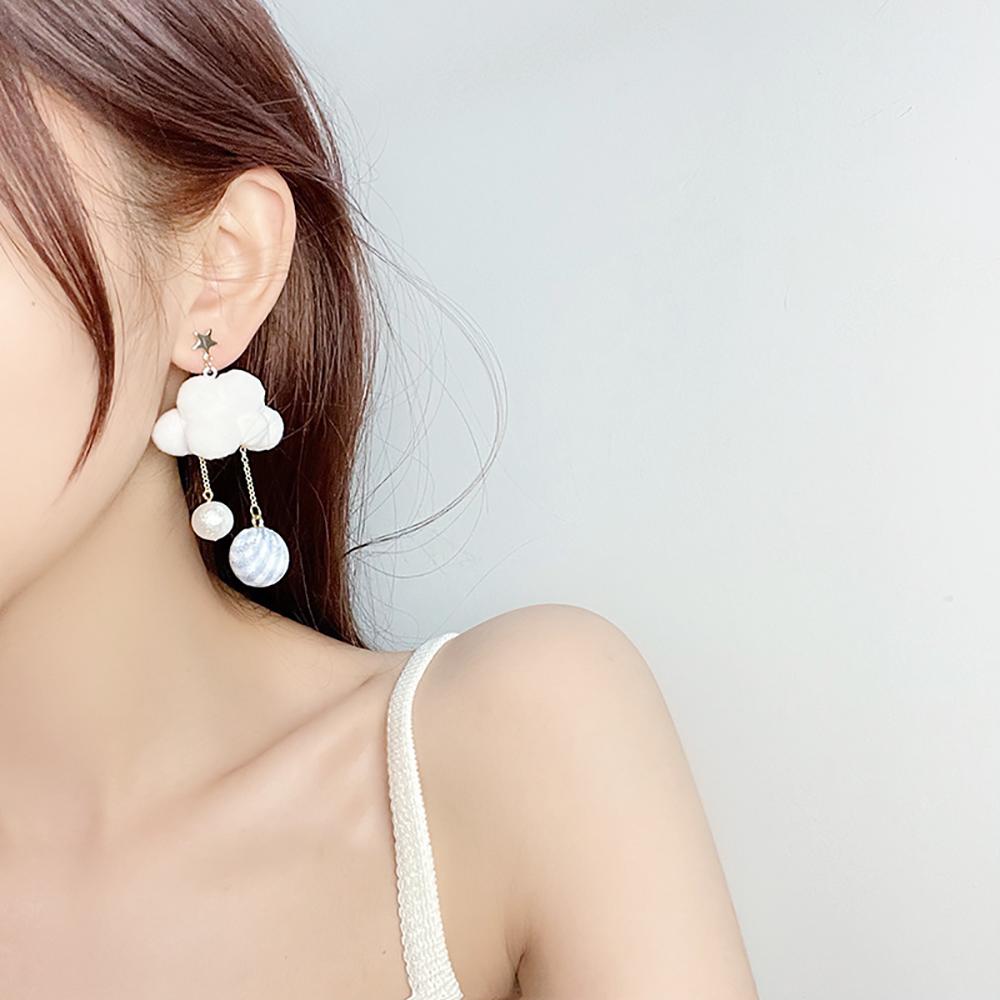 Unique Party Korea Star Bow Women Drop Earrings Fashion Jewelry Plush Cloud Earrings Clip Earrings