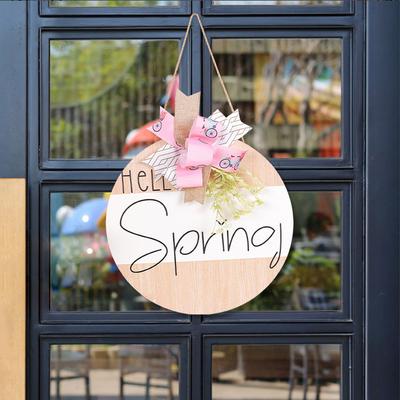 Welcome Spring Wooden Sign Wreath, Letter Door Hanging Pastoral Ranch Decoration Pendant