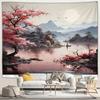 VIKAMA Chinesische Tuschemalerei Kirschblüten-Wandteppich Antiker Stil Landschaftspavillons Zen-Stil Wohnzimmerdekoration