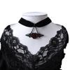 Gothic Black Hollowed-out Vampire Bat Wings Stereo Red Rose Flower Pendant Velvet Necklace for Women Halloween Choker Jewelry