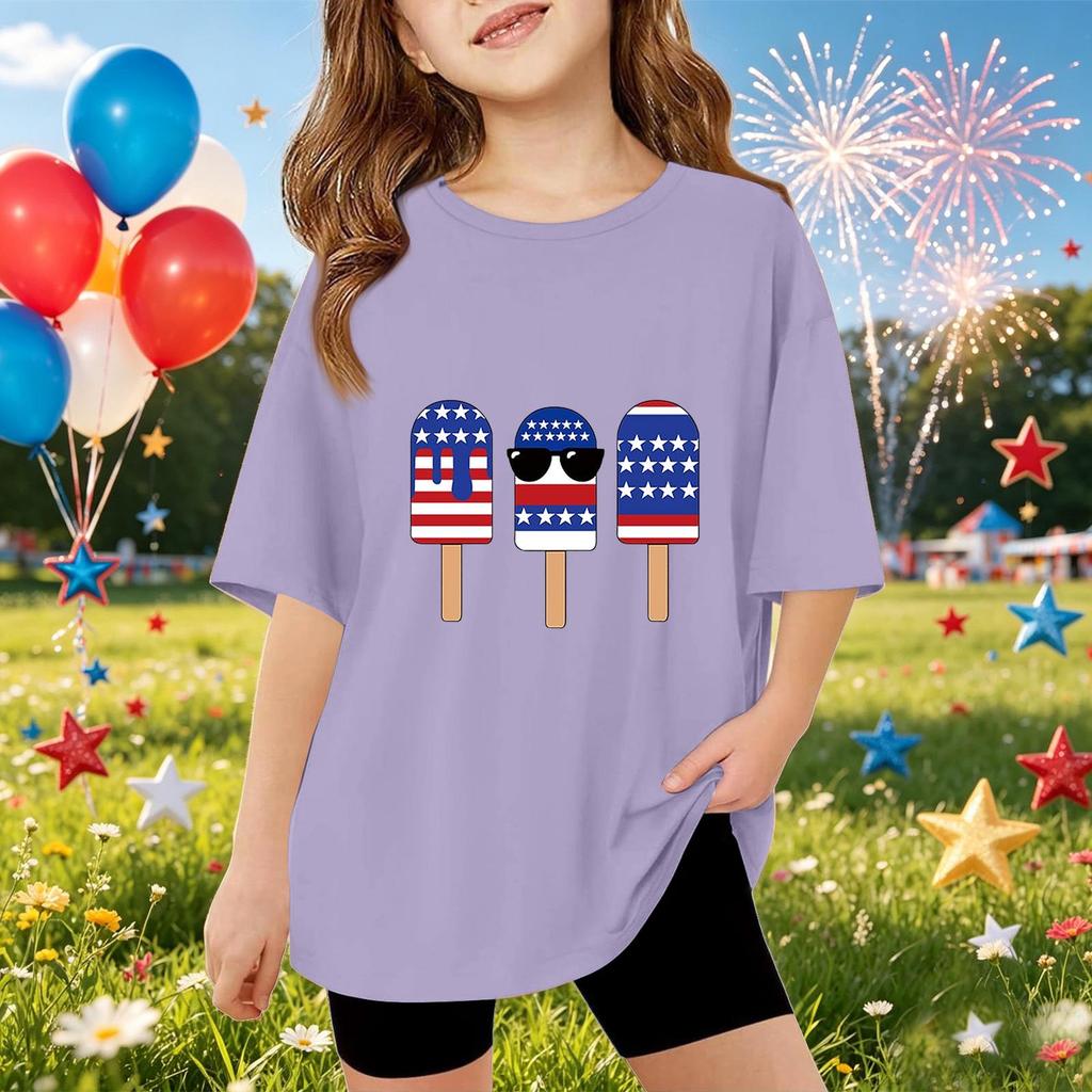 Kids Short Sleeve T Shirt Independence Day Printed Top Casual Fit Lightweight Tee for Boys and Girls Summer Wear