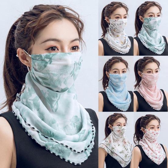 Rose Flower Women Summer Chiffon Anti-UV Thin Veil Scarf Neck Face Cover Shawl