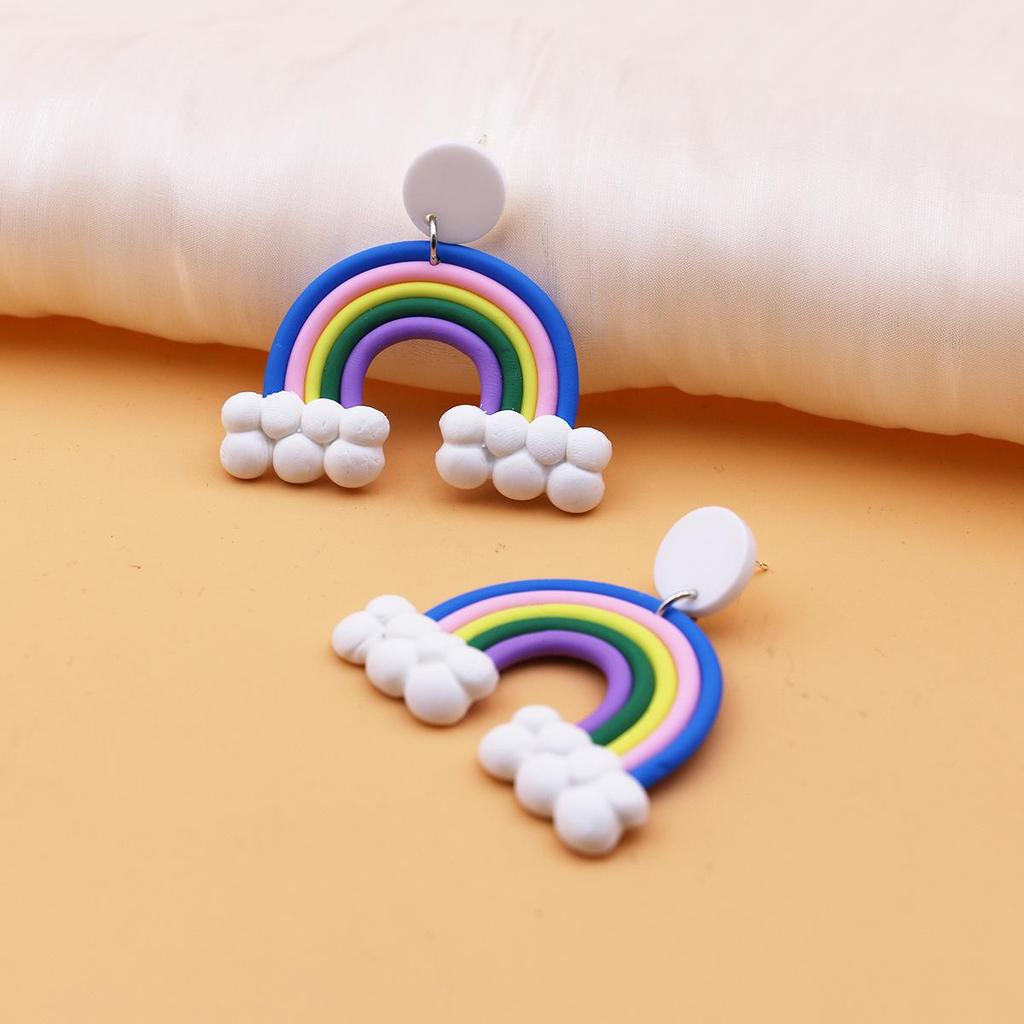 Exaggerated Handmade Rainbow Cloud Earrings - Youthful Summer Studs