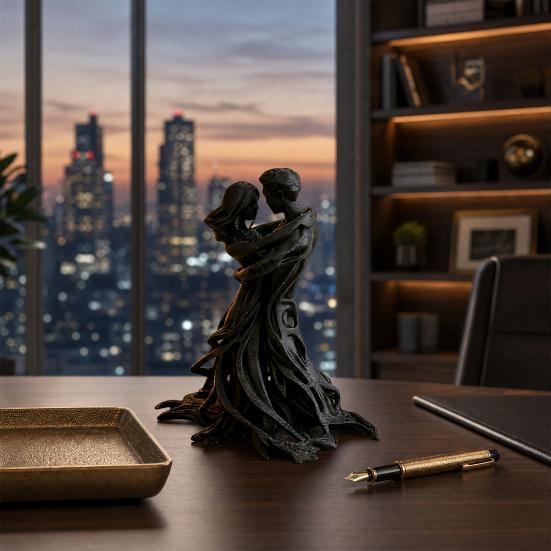 3D-gedruckte Statue eines Paares, Romantische Skulptur einer Paarumarmung mit hohlem Design, Nordische Dekoration für Hochzeitsjubiläum, Schwarz