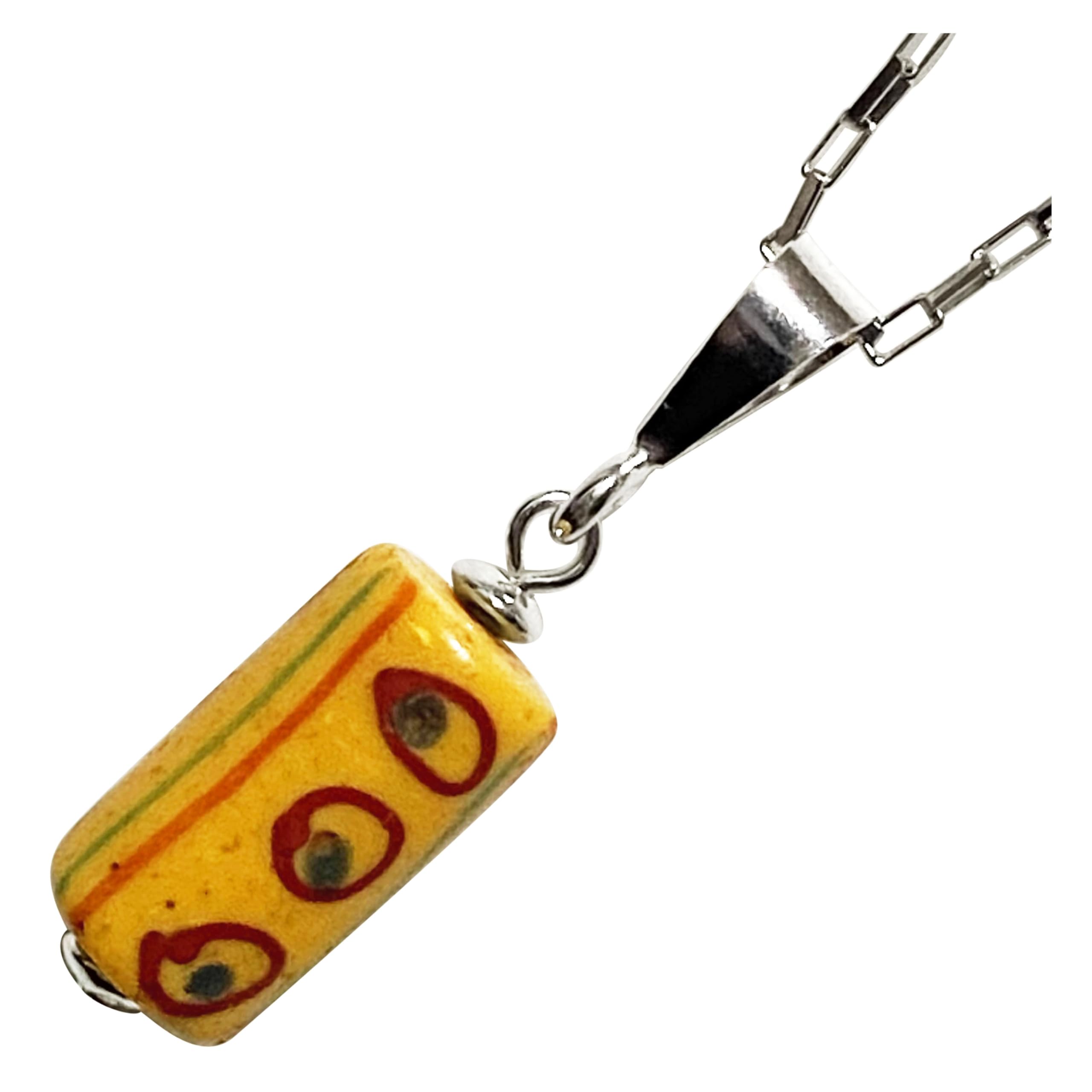 Venetian Lampwork Bead Antique Beads SILVER925 Pendant Necklace Eye Beads Venetian Trade Beads European Handmade Beads Square Chain Necklace 45cm