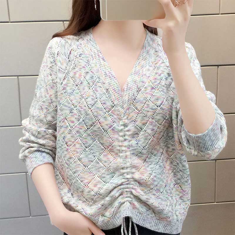 Dámská košile s výstřihem do V Krajka Pletený top Jarní a podzimní svetr svrchní oblečení Univerzální svetr